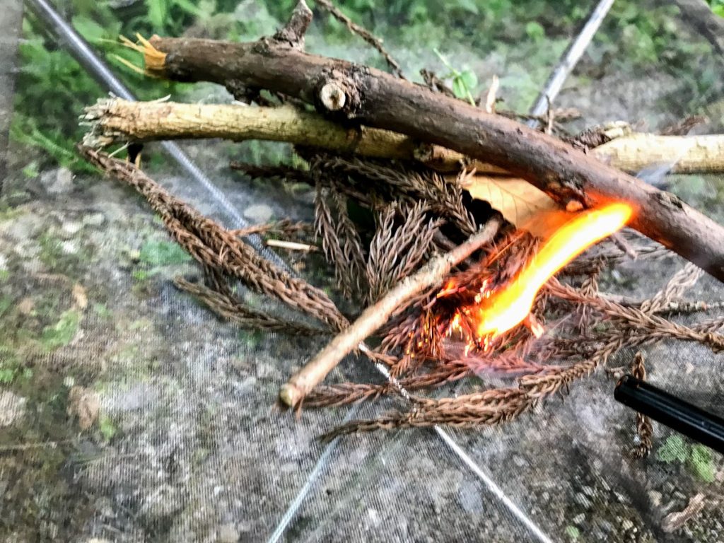 日影沢キャンプ場焚き火点火
